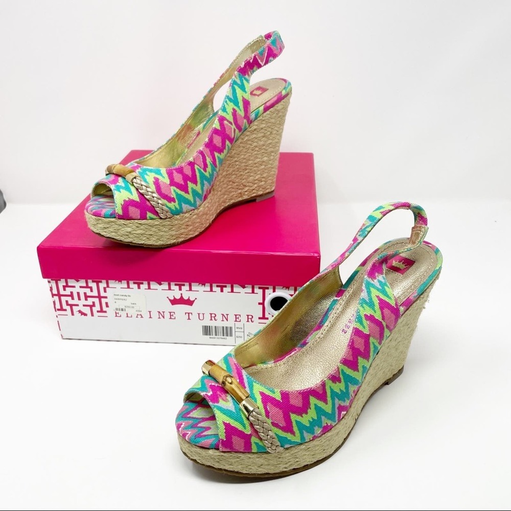 Elaine Turner Harper Batik Print Wedge Sandals 8